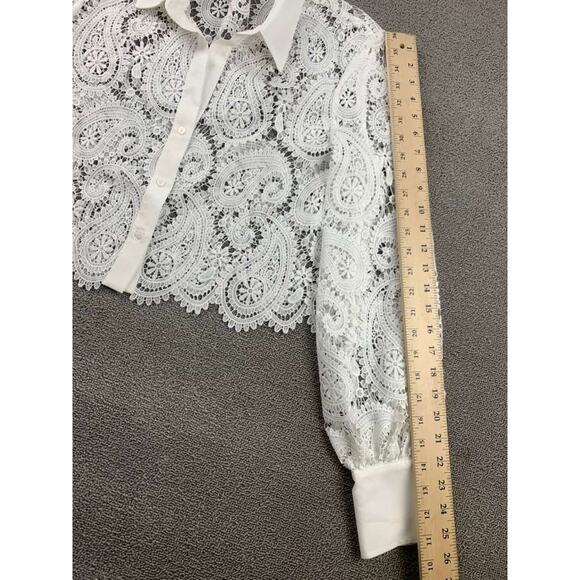 L’Agence Lace Shirt Blouse Women M White Odelia Button Down Crop Collared - Picture 6 of 10